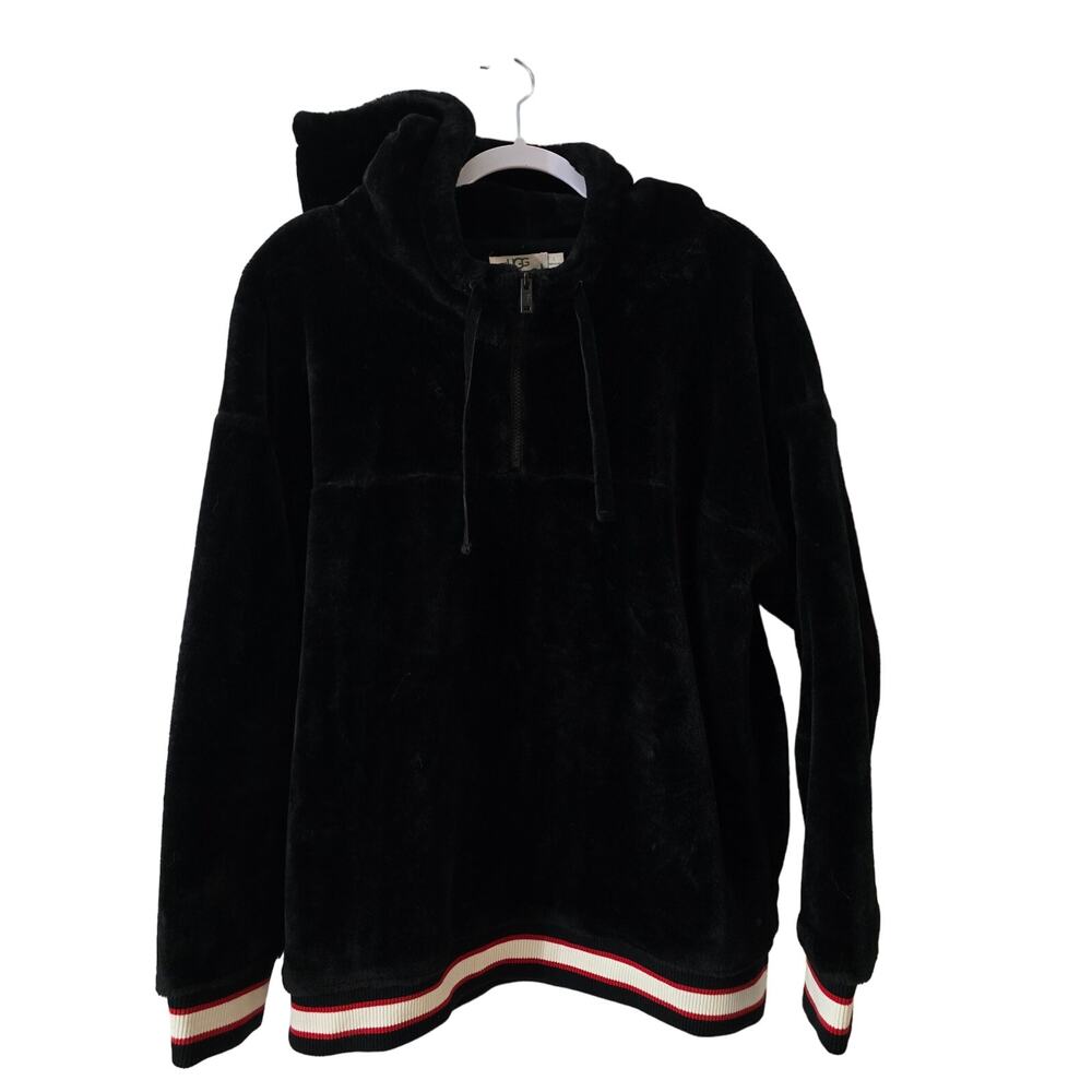 UGG Kailani Sherpa Fuzzy Hoodie Jacket Quarter Zip Up Black Size L Large